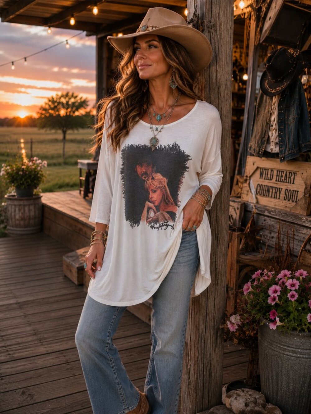 Ivory Graphic Long-Sleeve Women’s Tunic   Hatman's Originals luxury Tee